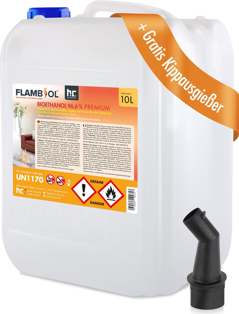 10 L FLAMBIOL® Bioethanol 96,6% Premium für Ethanolkamin Produktbild 