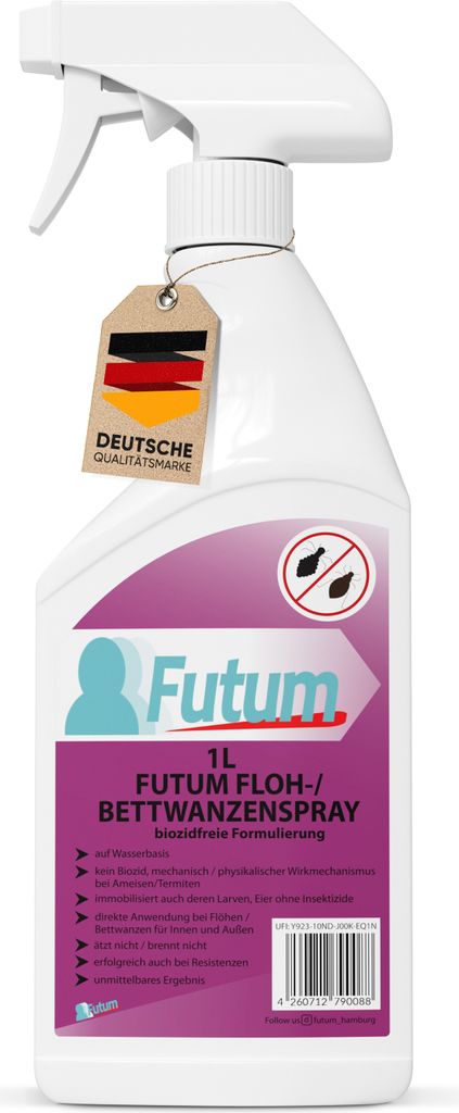 FUTUM 1 Liter Biozidfreies Bettwanzen Spray Floh Mittel Flöhe Bettwanzen bekämpfen