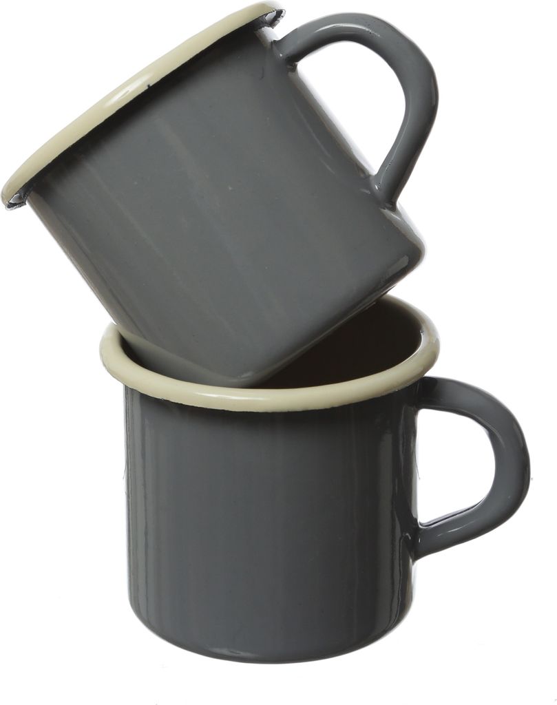 Krüger Becher - Blechbecher emailliert - D: 8cm - 0,35L - grau, creme - 2 Stück