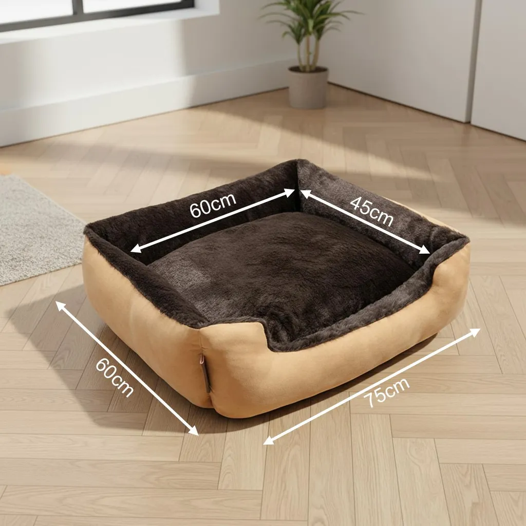 Lit Chien Antidérapant avec Coussin Réversible Douillet Beige / Marron - 5