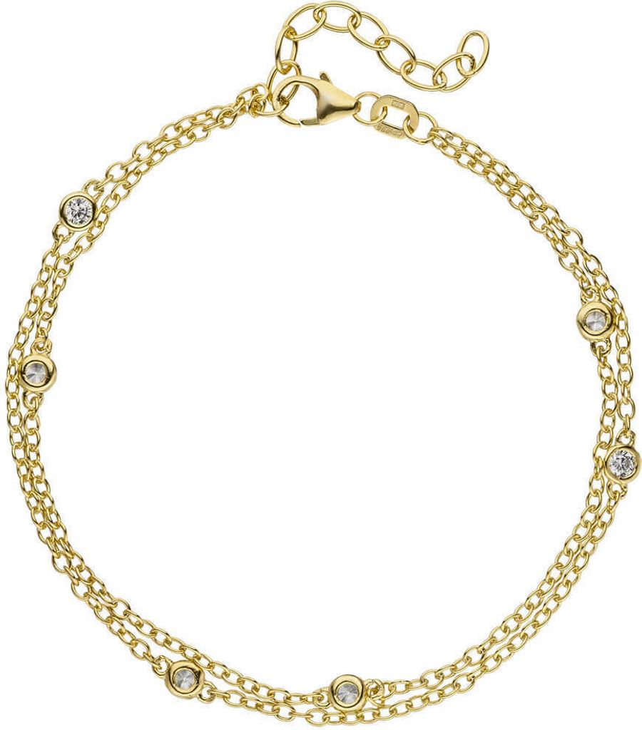 Armband Armkette 2-reihig aus 925 Silber vergoldet mit 5 Zirkonia weiß 18-21cm