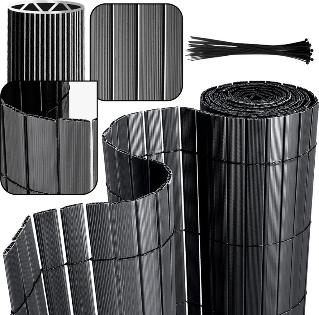 Hengda PVC Sichtschutzmatte Sichtschutzzaun Sichtschutz für Zaun Balkon grau 90x300cm Stabile W-Form