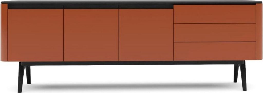 Casa Padrino Luxus Sideboard Orangebraun / Schwarz 220 x 48 x H. 80 cm - Moderner Massivholz Wohnzimmer Schrank - Luxus Wohnzimmer Möbel