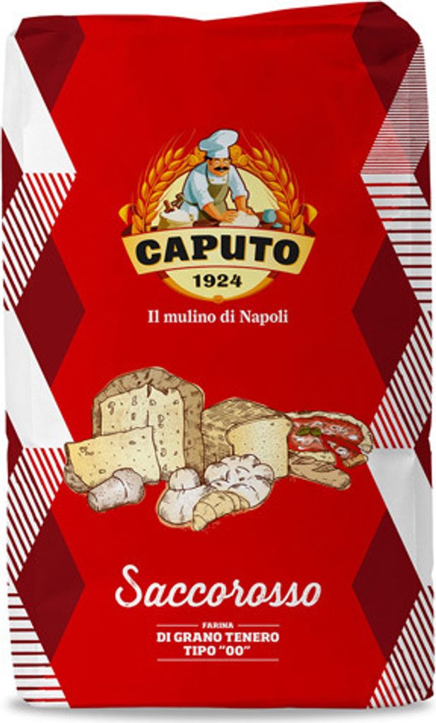 A bag of flour with illustrations of bread and baked goods.
