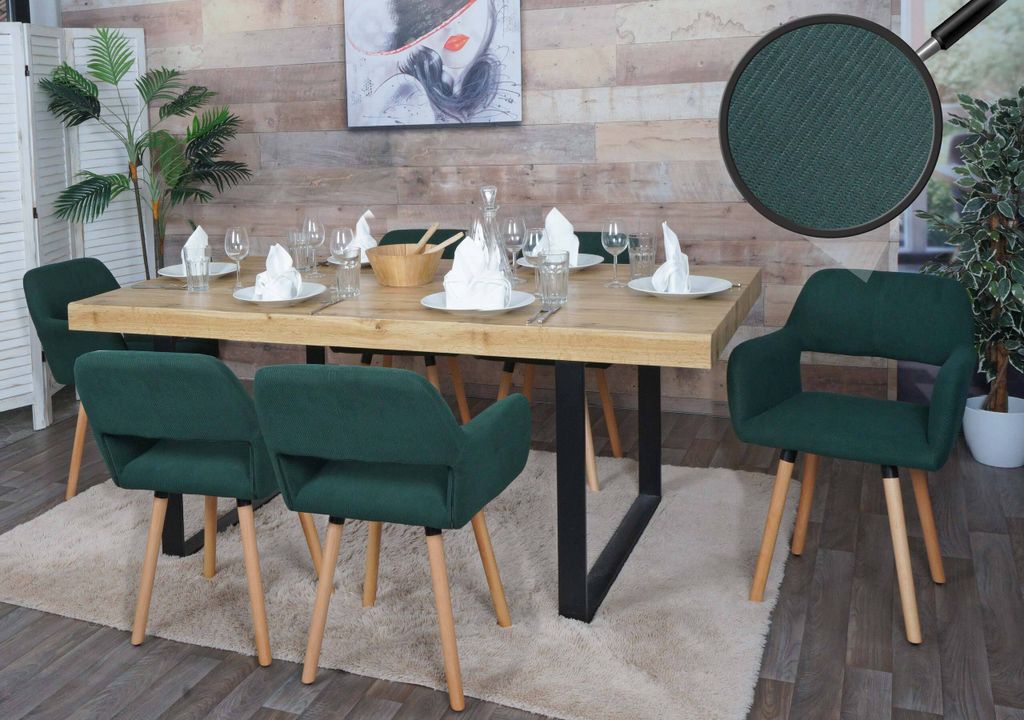 6er-Set Esszimmerstuhl HWC-A50 II, Stuhl Küchenstuhl Polsterstuhl, Holz Stoff/Textil Cord (400g/m²) grün