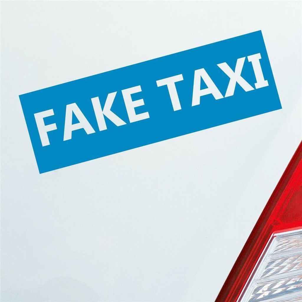 Auto Aufkleber Fake Taxi Car Schriftzug 19x6 cm Hellblau Sticker Heckscheibenaufkleber