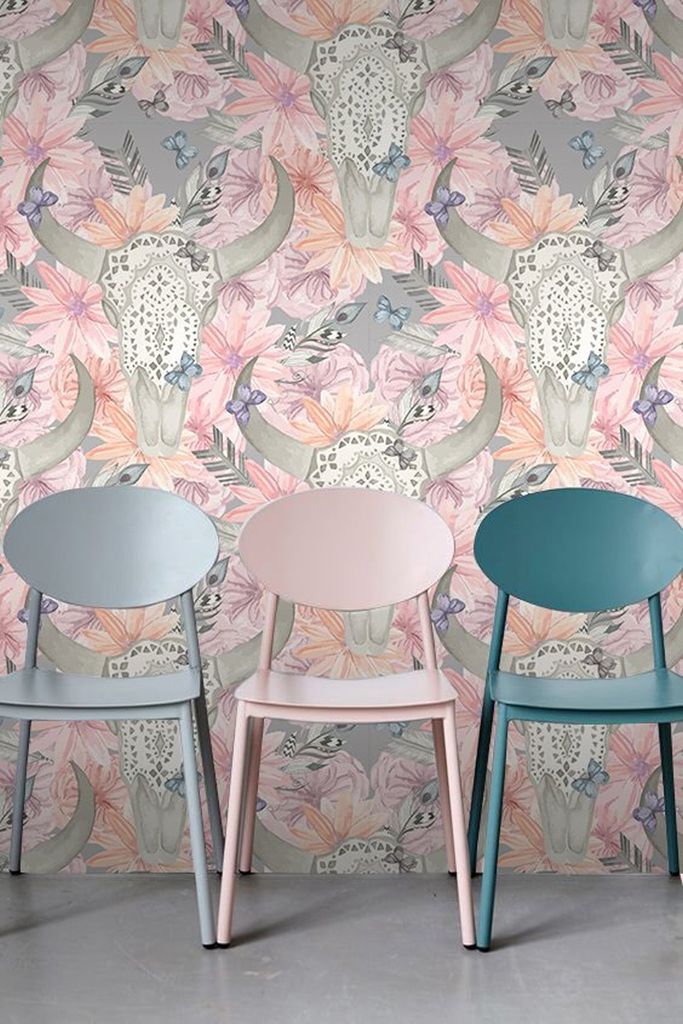 Coloray Fototapete 208x146 cm Latextapete Magicstick - Ethnischer Schädelbull in FlowersFoto