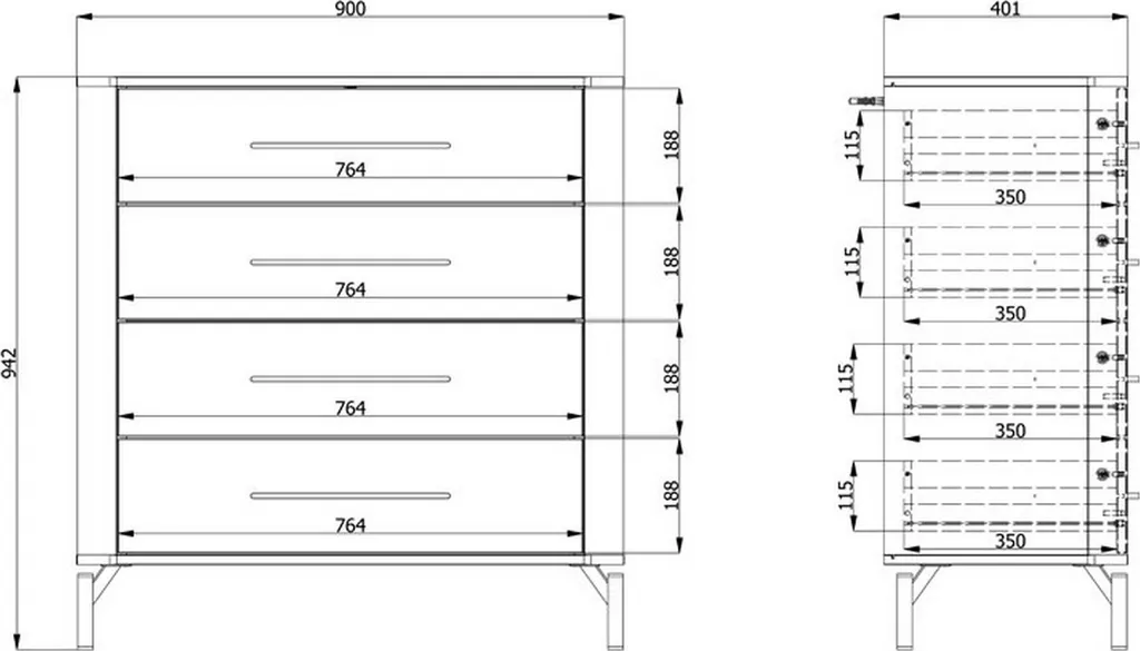 Commode 4 Tiroirs Mogoro Blanche 90cm - Finition Mate et Grande Capacité