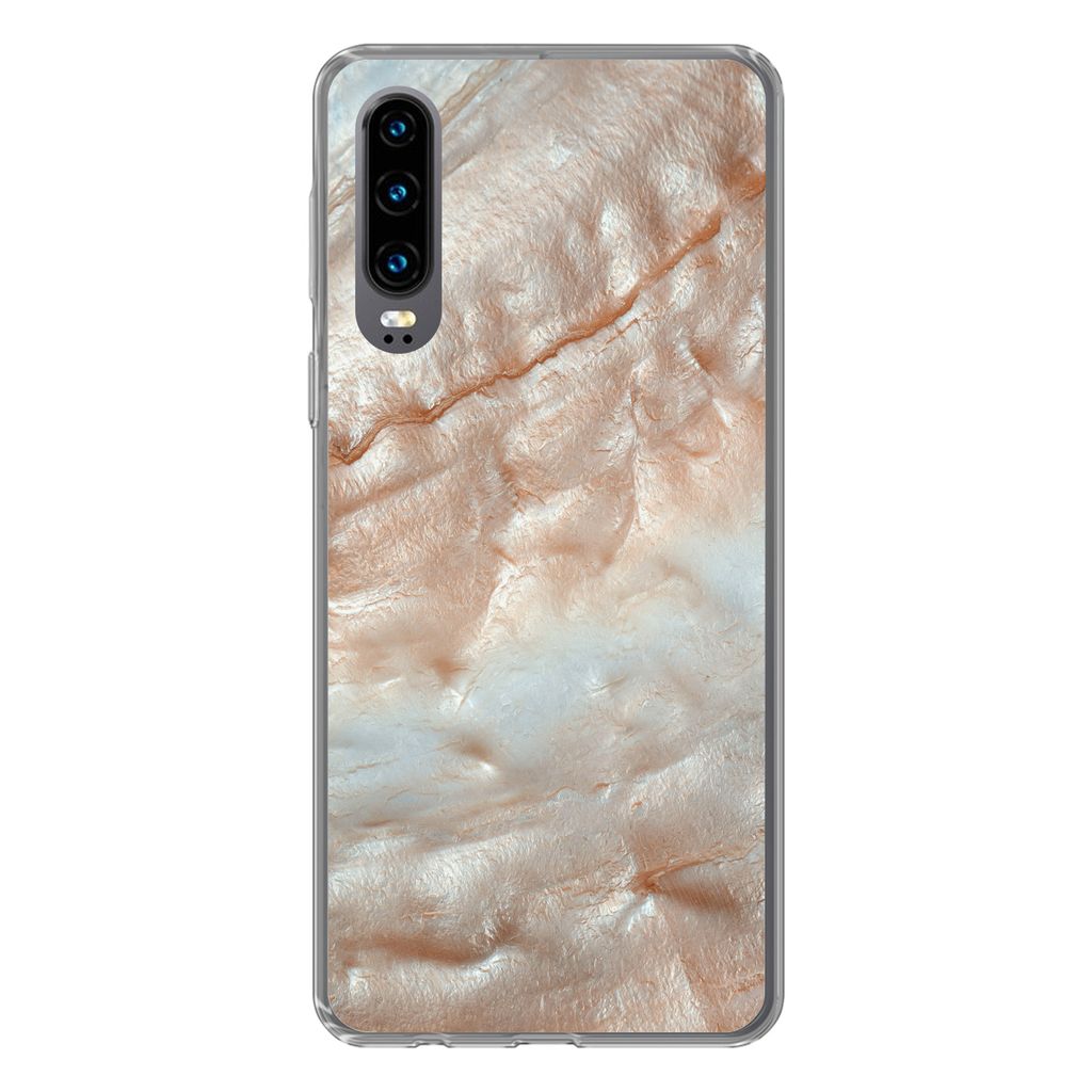 MuchoWow Handyhülle Schutzhülle Hülle für Huawei P30 Mineralien - Naturstein - Perlmutt Silikon Softcase Handy Hülle - Kartenbesitzer