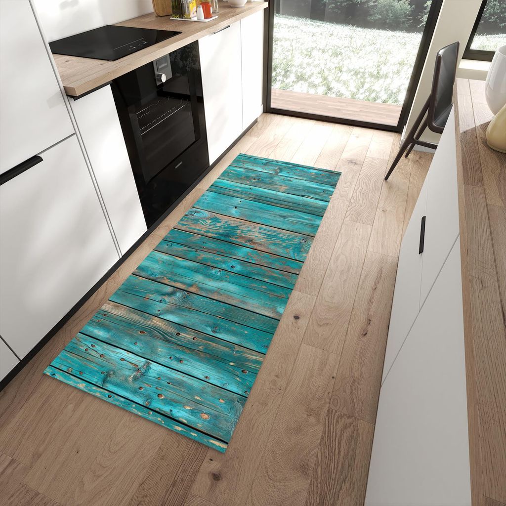 Küchenteppich 80x200cm rutschfest & abwischbar PVC Läufer - Vintage Holz Bretter
