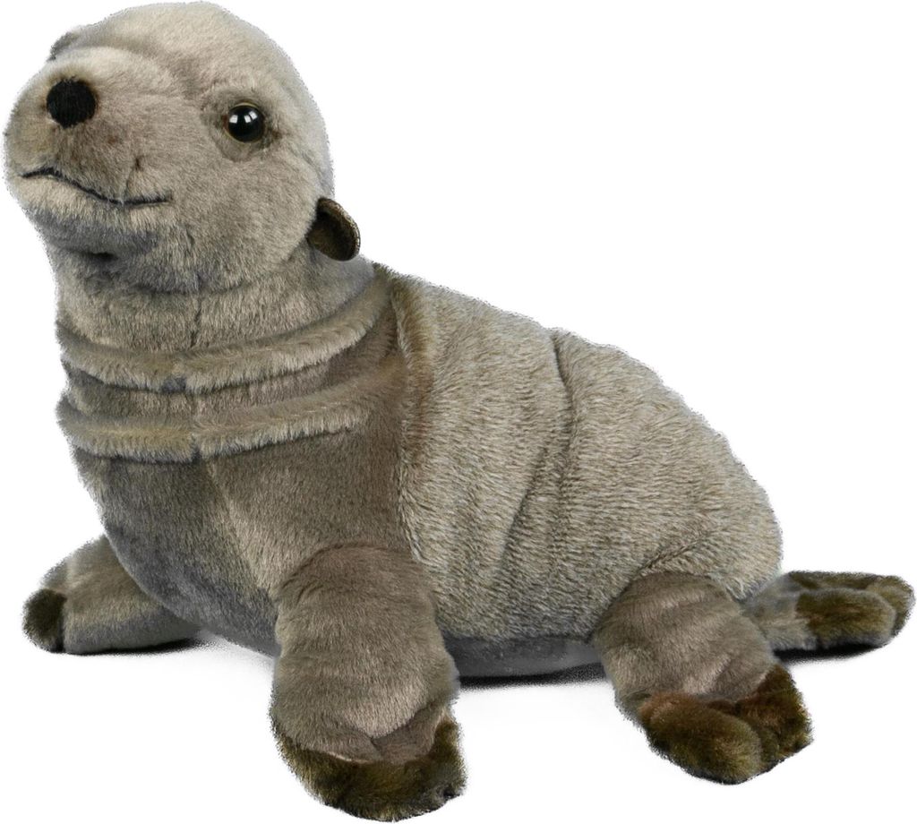 A plush toy seal is shown against a white background.