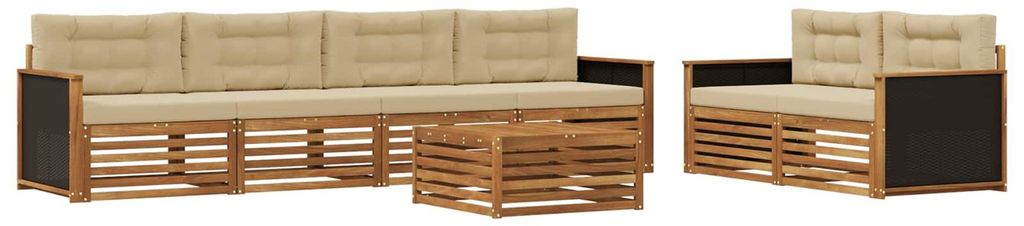 vidaXL Outdoor-Sofagarnitur mit Kissen 7 pcs Natur und Beige Polyester