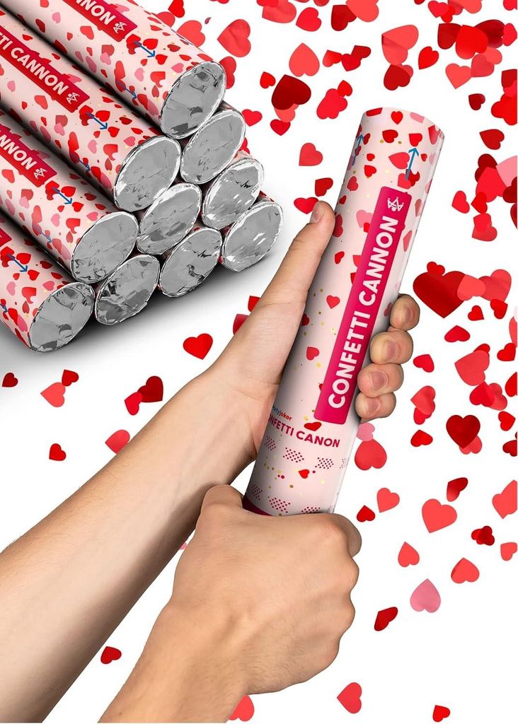 Partyjoker 10 Konfettikanonen mit Herzen Rot - Biologisch Produktbild 