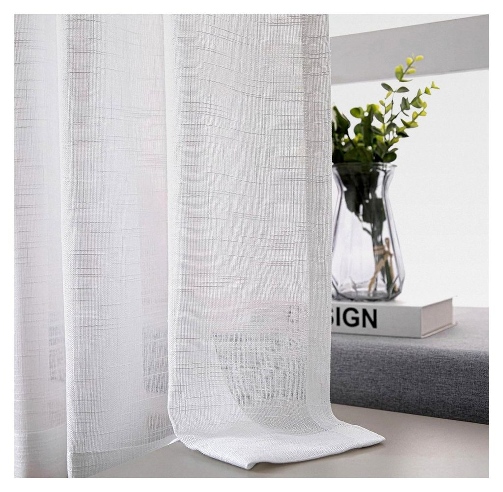 2er Set Halbtransparente Scheibengardinen Bistrogardine Weiß Fenstervorhang für kleine Fenster Küche Wohnzimmer Landhaus (Weiß, B 90 x H 90 cm)