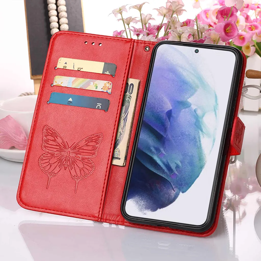 Custodia Wallet Samsung S23+ Farfalla Rosso - Stand e Slot Carte - 4