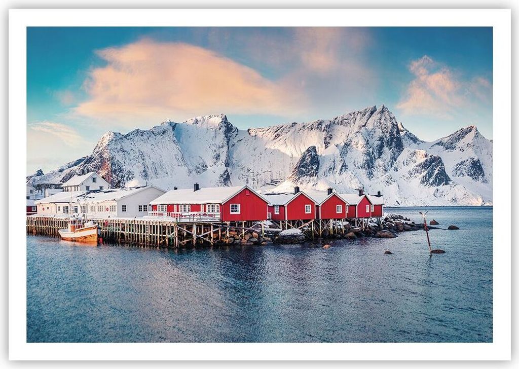 Poster - Poster ohne Rahmen - Lofoten Dorf Angeln - 100x70 cm - Wand Bild - Wanddeko - Wandbilder - Kunstposter - Wandposter - Bilder - Kunstdruck ...