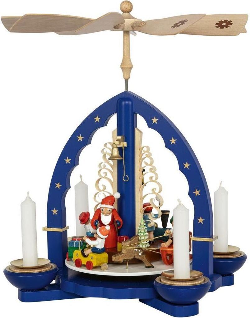 Pyramide Weihnachtszug blau für Teelichte u. Kerzen Höhe 27cm NEU