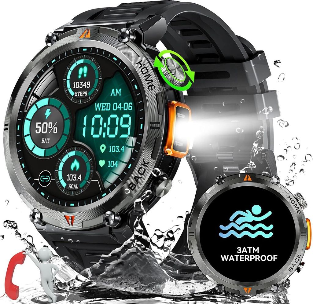 Smartwatch Herren mit Telefonfunktion, 3ATM Wasserdicht Produktbild 