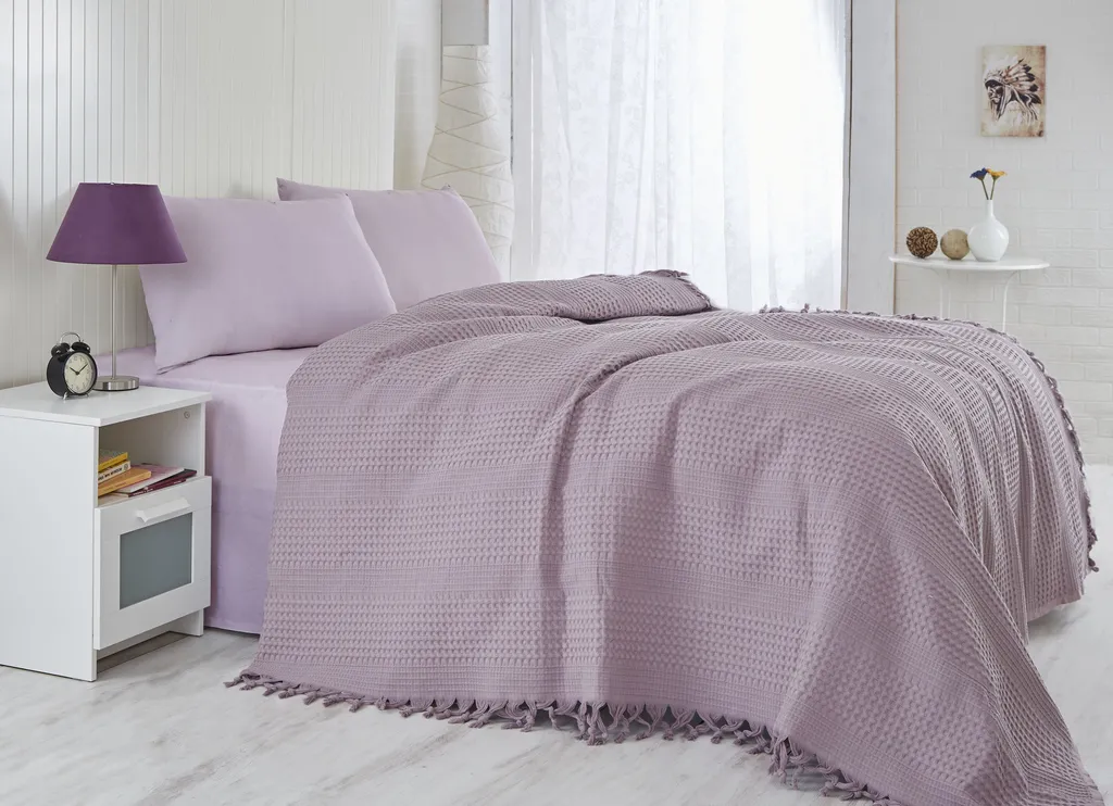 Couette de Lit en Coton Violet 220x240 - Linge de Maison Chic Piqué 118