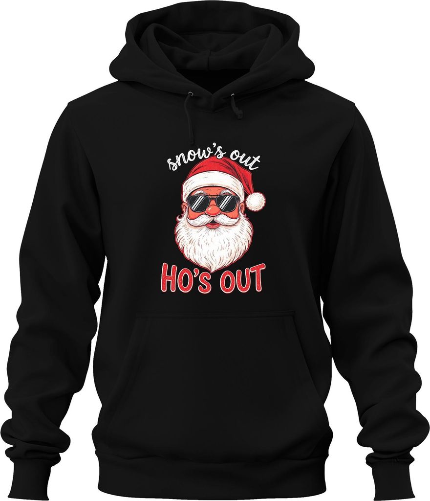 Snow's out Ho's out Weihnachtsmann Sonnenbrille Lustig Vintage Uni Hoodie Kapuzenpullover, Schwarz, L