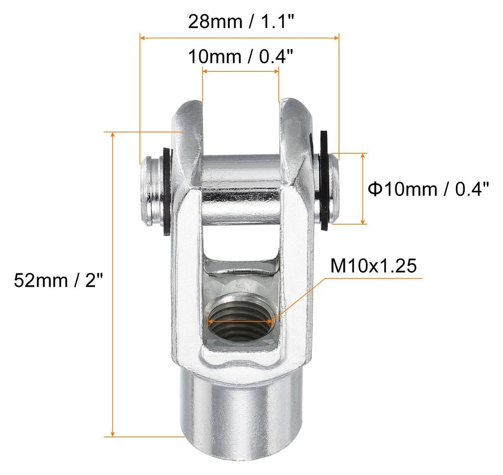 Luft Zylinderstange Gabelkopf M10x1,25 Innengewinde Y Anschluss Silber 52mm L?nge