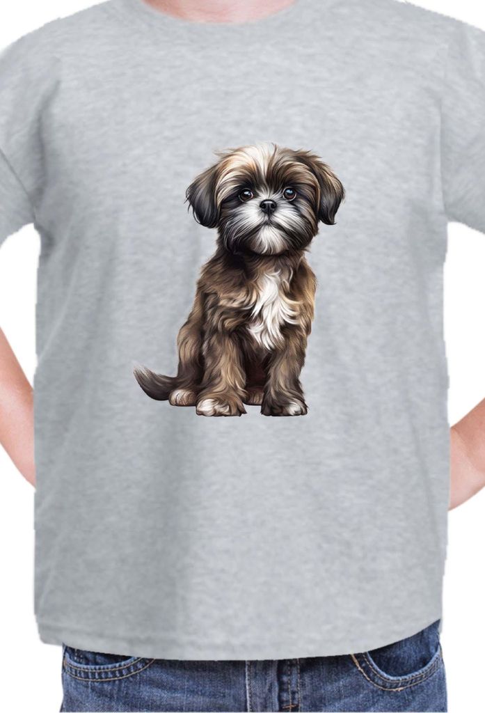 Kinder T-Shirt Dogs Breeds Shih Tzu Dog Breed 006, 5-6 Jahr - 116 / Grau