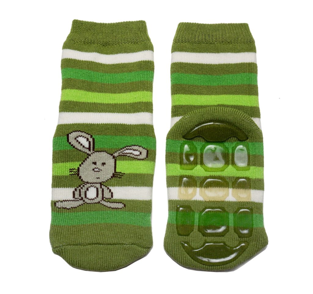 Kinder ABS-Socken aus Baumwolle Tommy der Hase Grasgrün Größe 23-26