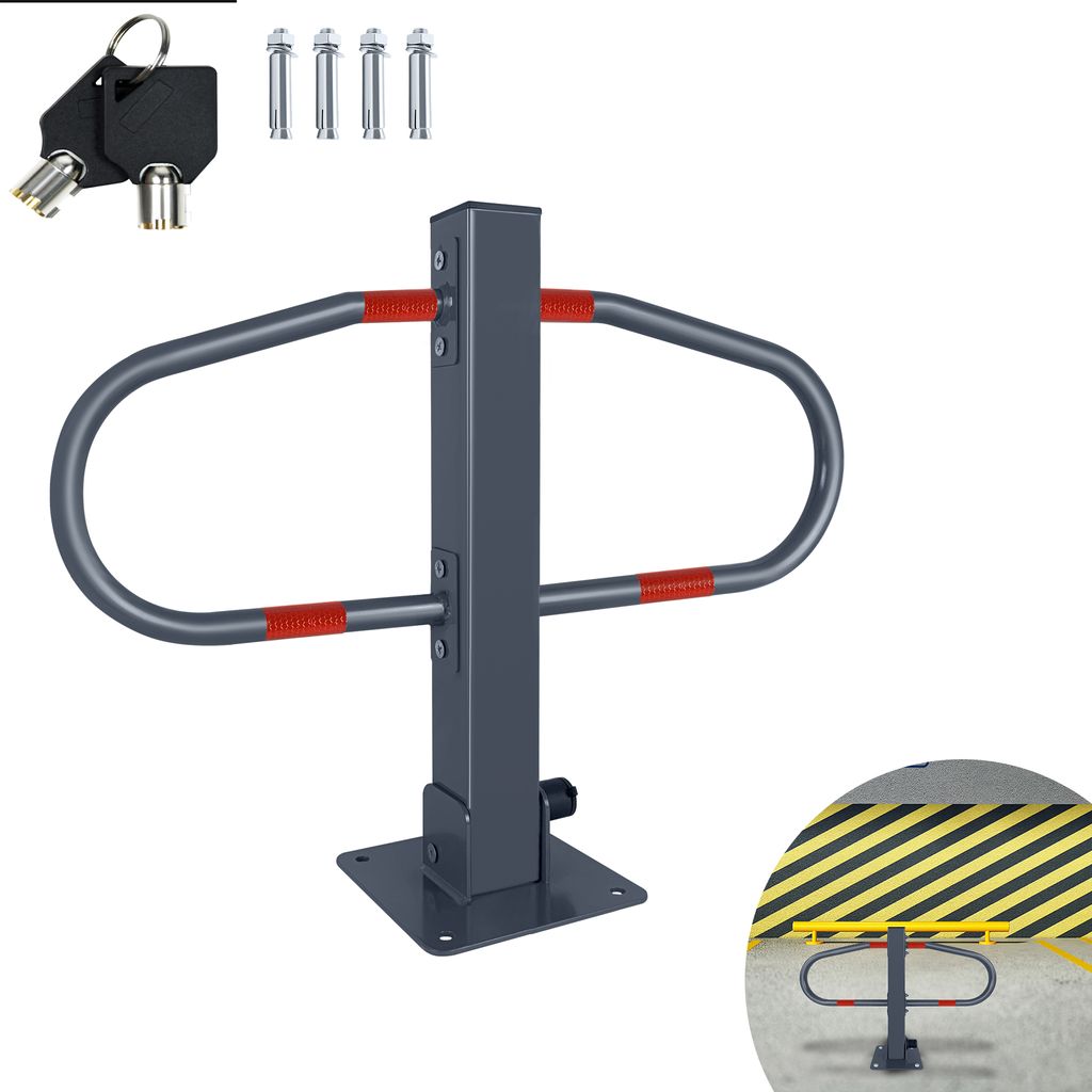 UISEBRT klappbar Parkplatzsperre 51 x 73 x 18 cm Sperrpfosten Parkplatzbügel Parkplatzblockierer Parkbügel Parkpfosten mit 2 Schlüssel, 4 Roten