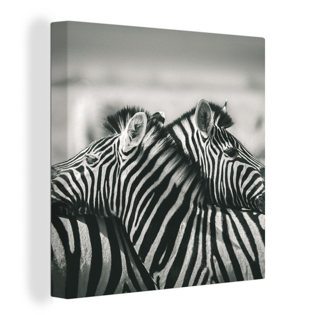 Zwei Zebras in Schwarz und Weiß Wandbild auf Leinwand in verschiedenen Größen 