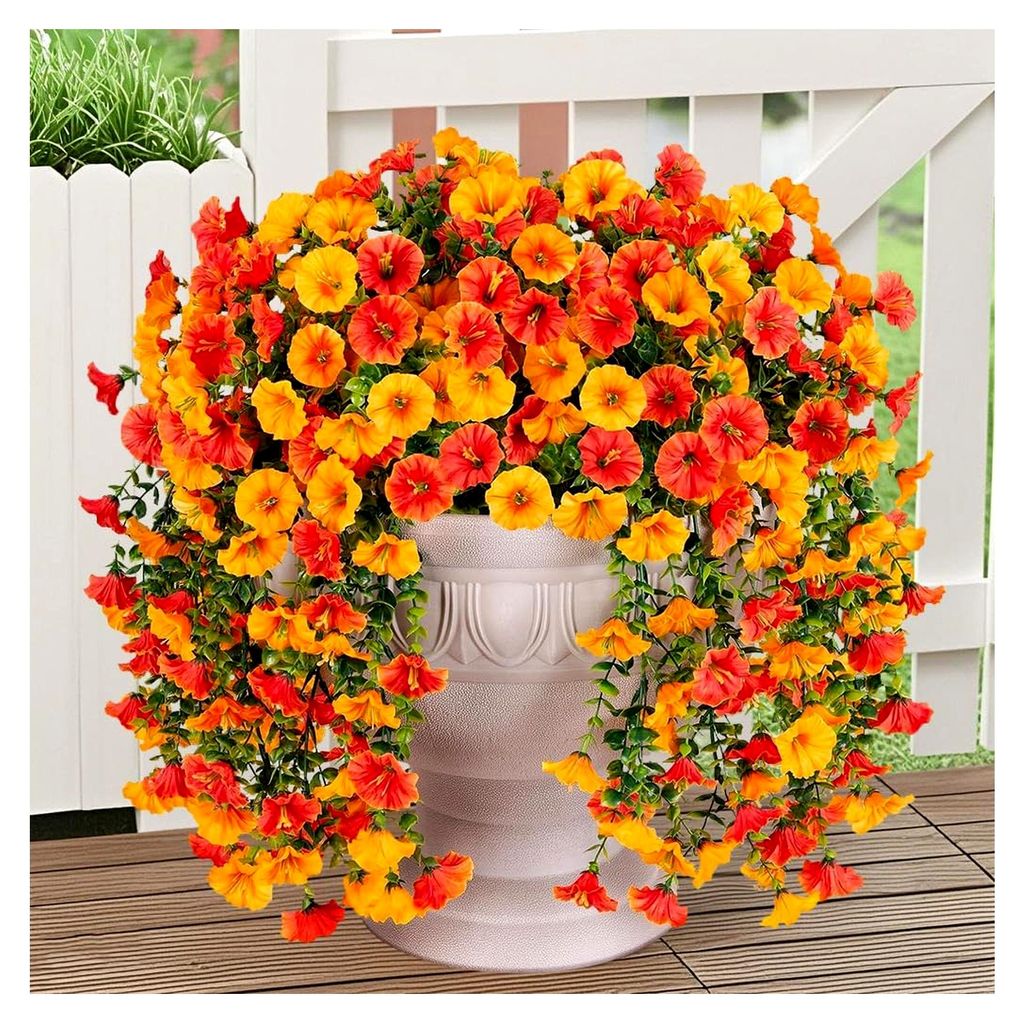 4 Stück Hängende Kunstblumen Petunien Seidenblumen für Außenbereich Balkonpflanzen Blumenstrauß Hängeblumen Künstliche Pflanzen für Wand Ha...