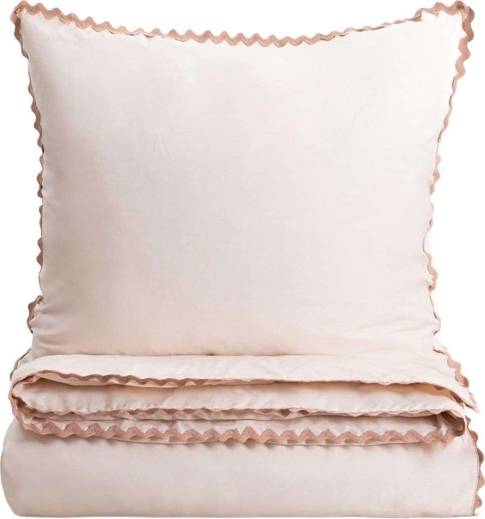 HOMLA VELA Baumwollbettwäsche mit Zierpaspel beige 160x200 + 2*70x80 cm