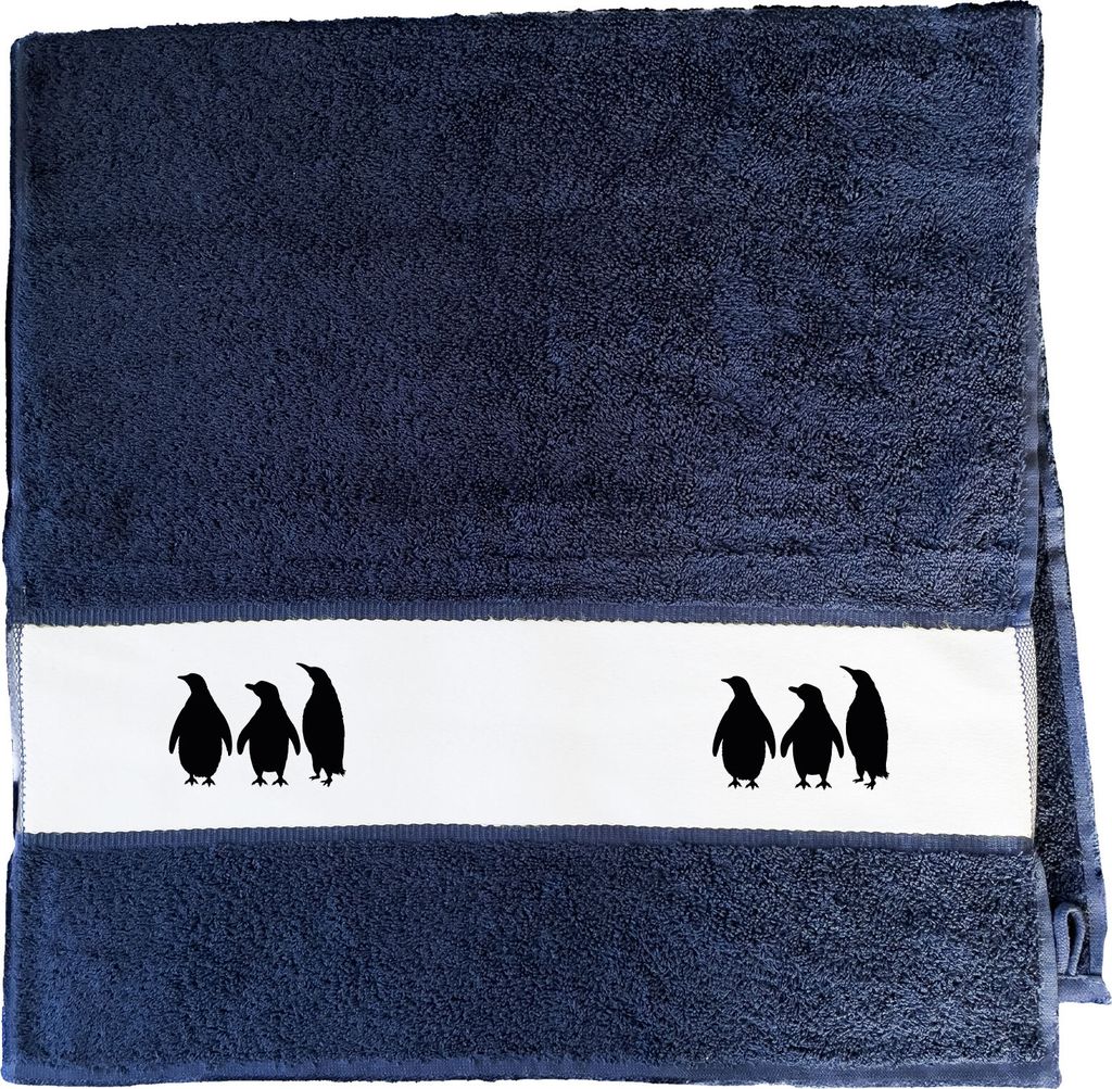Huuraa Handtuch Pinguine Silhouette 50x100cm French Navy Baumwolle Handtuch Geschenkidee