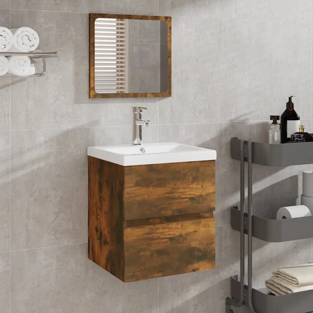 Meuble sous-lavabo compact 60cm chêne fumé idéal pour petite salle d'eau