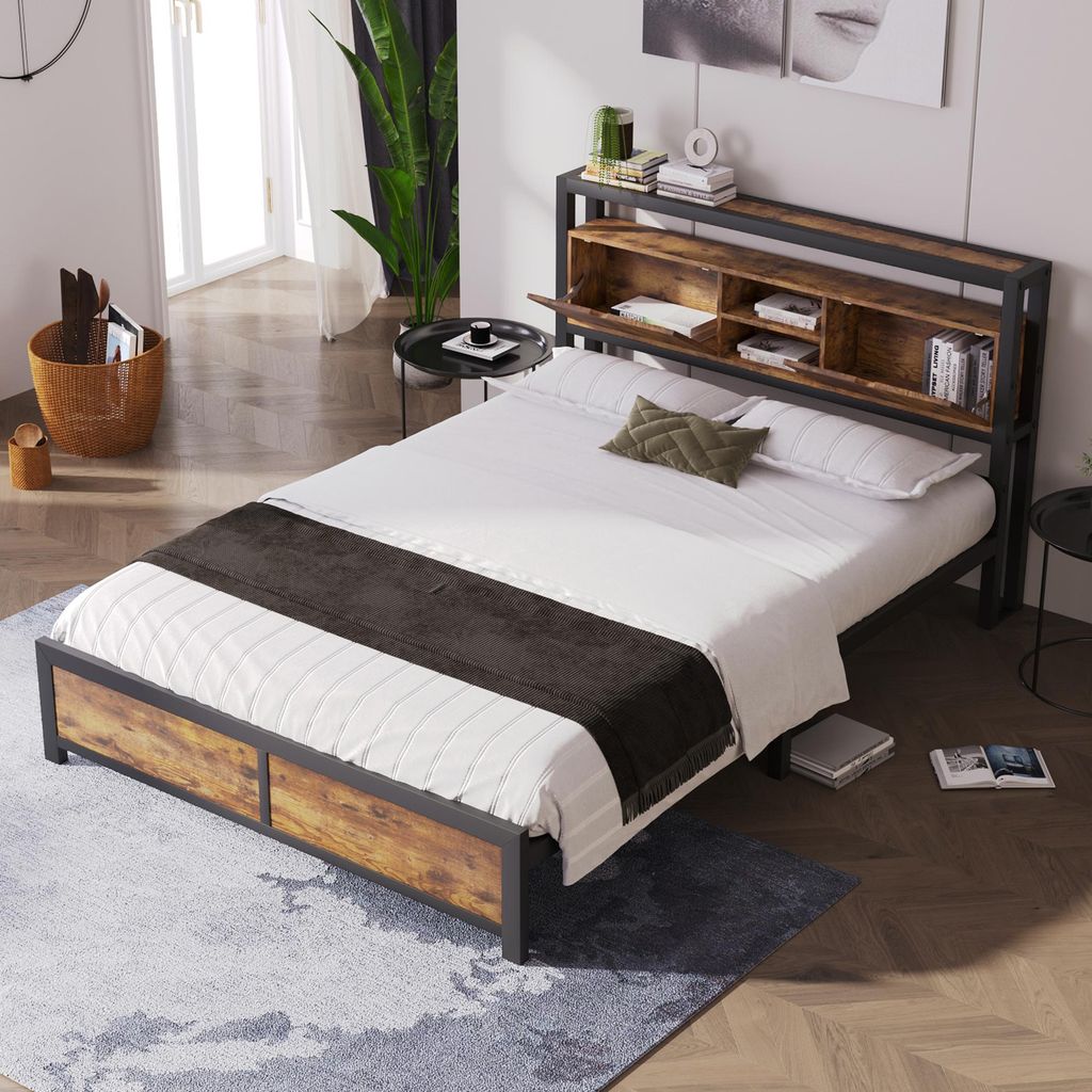 OKWISH Lit avec rangement 140x200 - Lit double métal avec Image du produit 