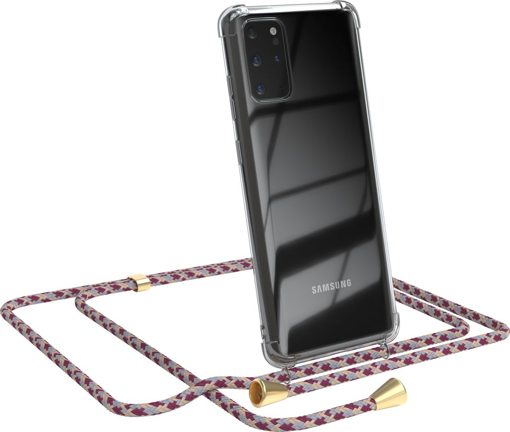 EAZY CASE Handykette kompatibel mit Samsung Galaxy S20 Plus / S20 Plus 5G, Handyhülle mit Umhängeband, Handykordel, Schutzhülle Clear, Band in Rot