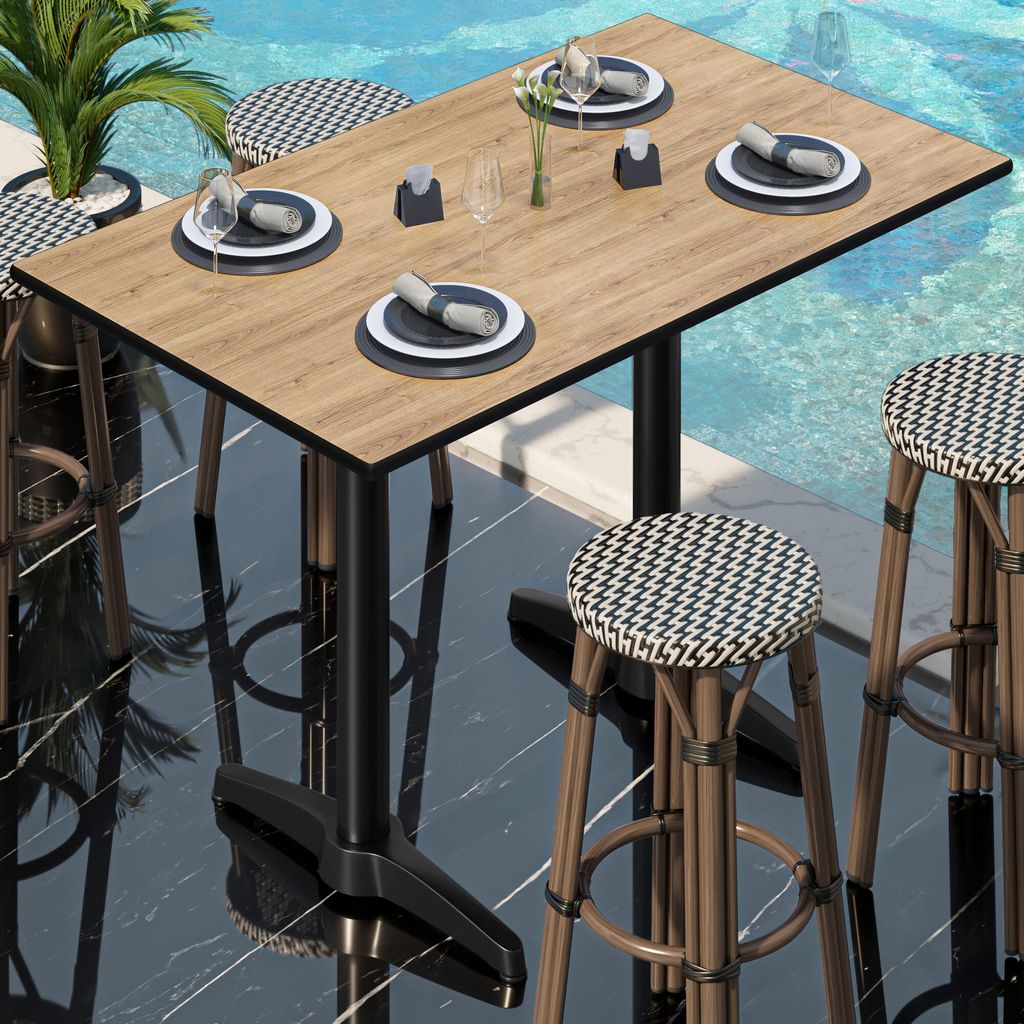 CPBL | HPL Compact Bistro Stehtisch | 120 x 70 x 110 cm | Eiche / Schwarz | Rechteckig | Bistrotisch Gastro Steh Tisch