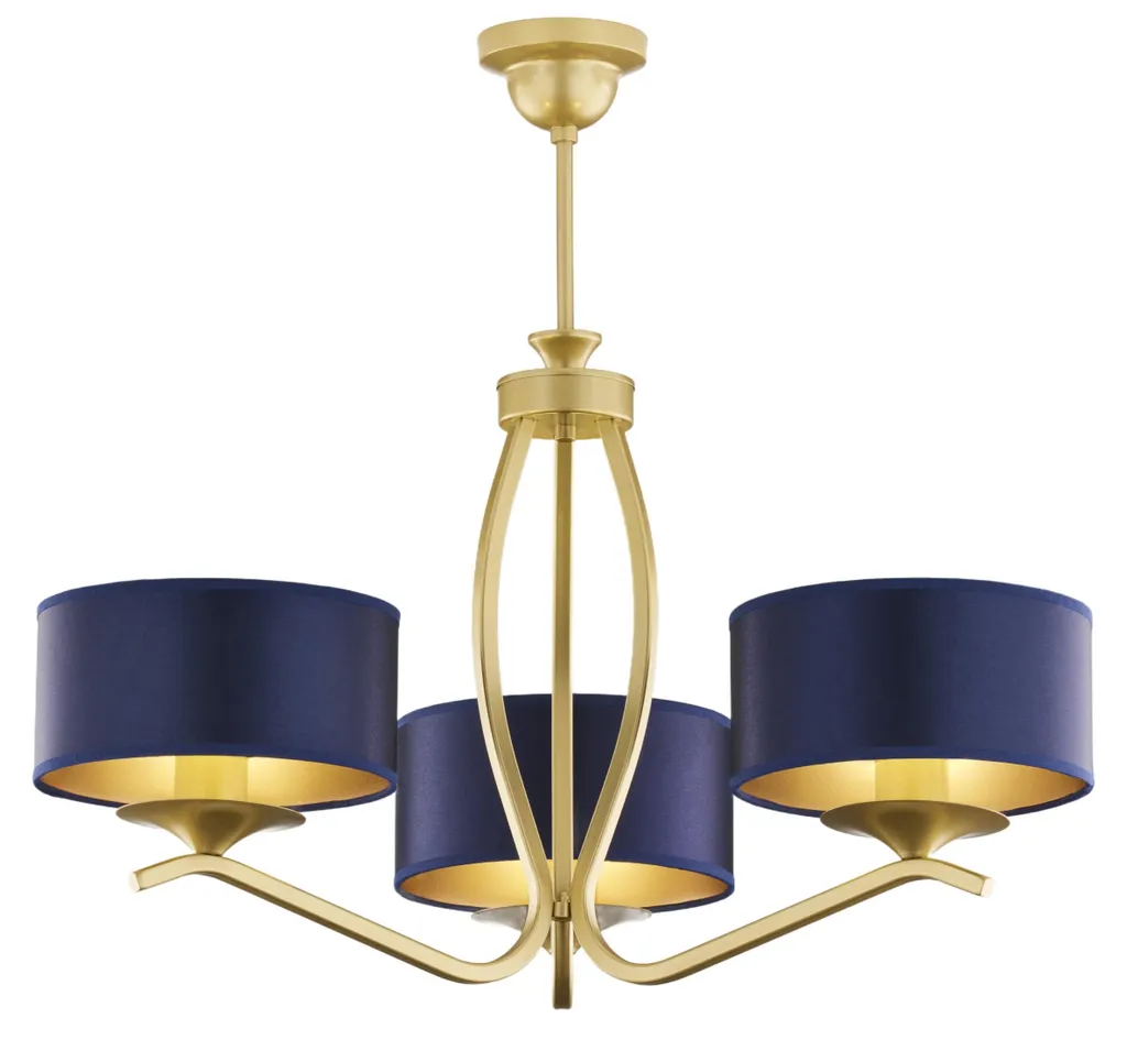 Suspension KASZMIR Jupiter dorée et bleu marine 3xE27 métal 58x66 cm