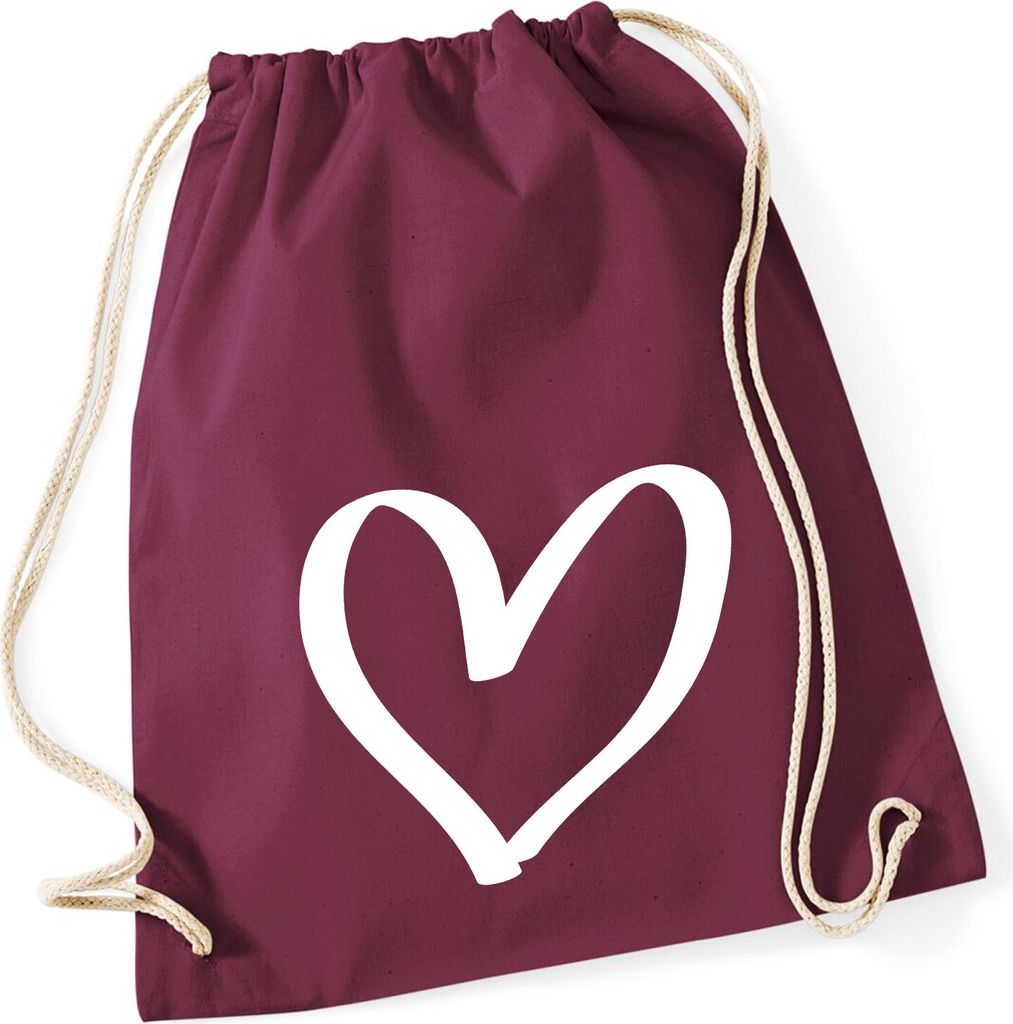 Huuraa Turnbeutel Herz Heart 12 Liter Burgundy Baumwolle Rucksack Geschenkidee