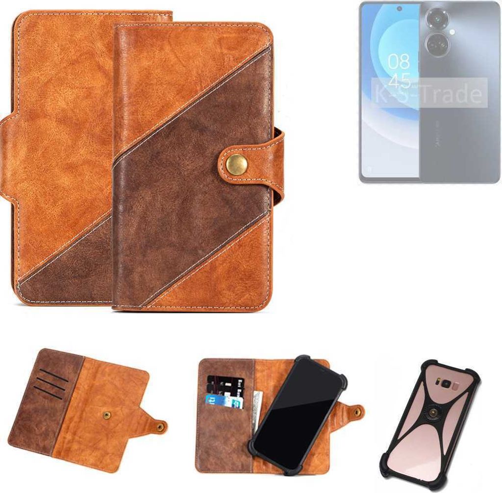 K-S-Trade Handyhülle Schutzhülle Bookstyle Case Wallet-Case kompatibel mit Tecno Camon 19 Pro Cover Klapphülle Kantenschutz Smartphone dunkelbraun