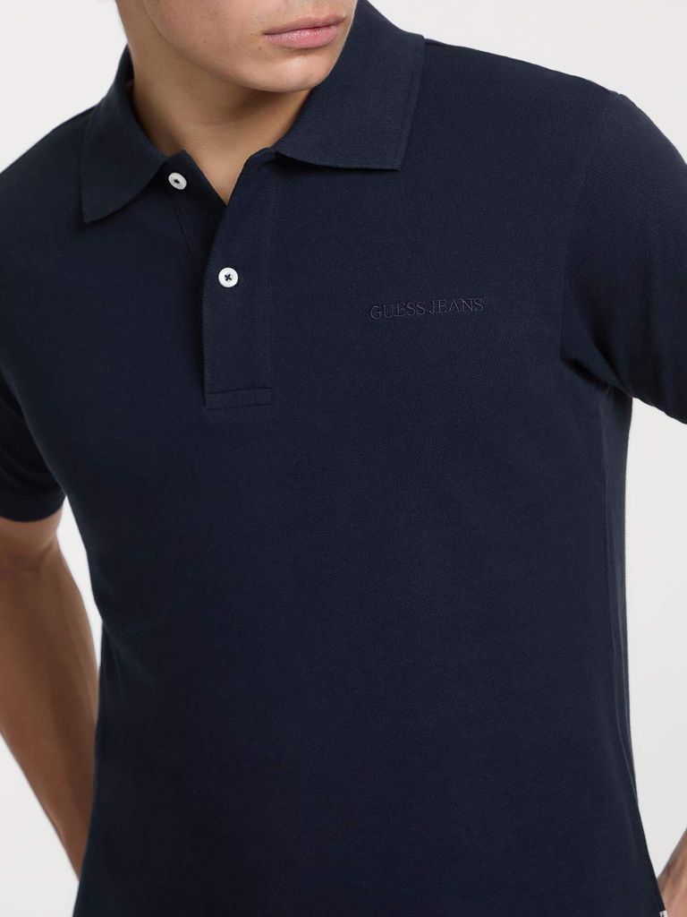 Herren Poloshirt Blau mit Stickerei und Logo – Kurzarm, 2 Knöpfe
