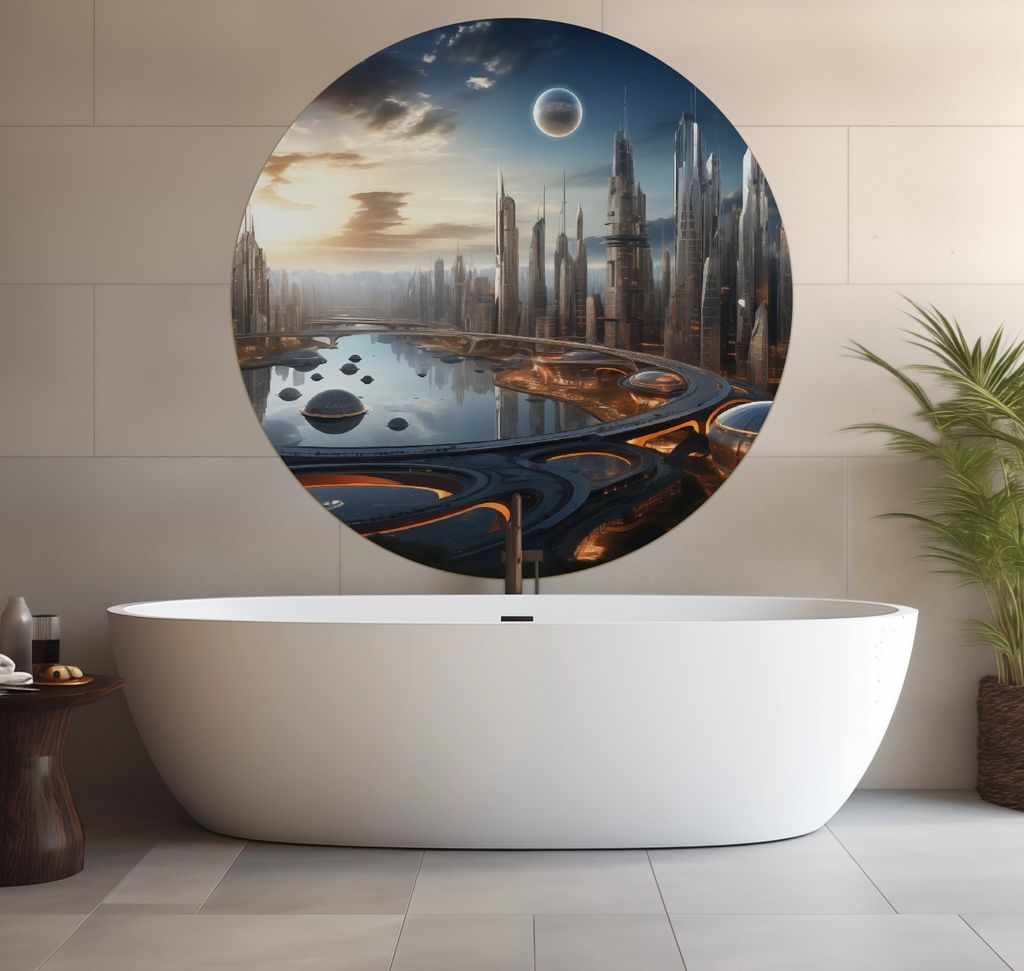 Wallario wasserfestes Poster selbstklebend 120 x 120 cm, Morgendämmerung der Zukunft, Badezimmerposter Spritzschutz mit Hochglanzoberfläche in Gl...