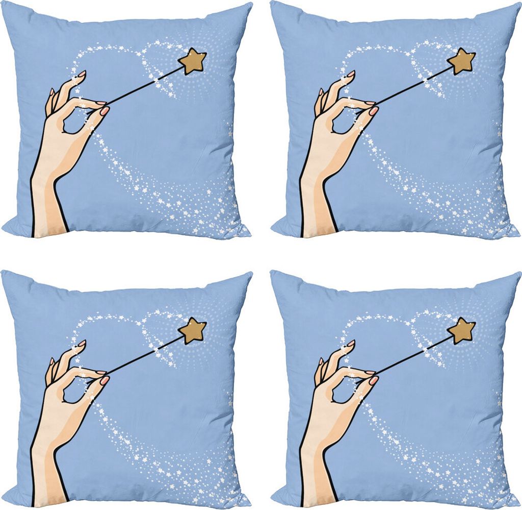 ABAKUHAUS Magie Kissenbezug Set (4 Stück), Hand mit Stern Zauberstab, Moderner Doppelseitiger Digitaldruck, 40 cm x 40 cm, Lavender Blue Champagne
