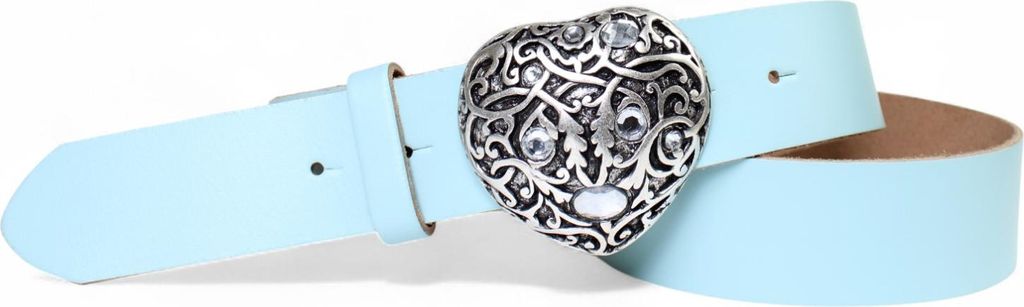FRONHOFER Damen Ledergürtel mit funkelnder Strass Herz Gürtelschnalle 4 cm, echt Leder