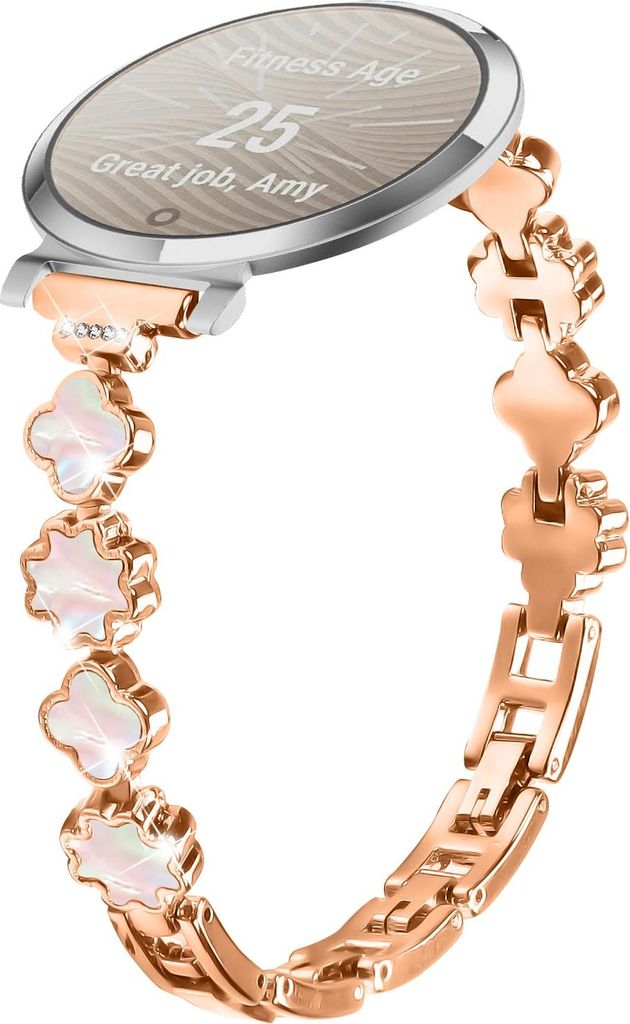 INF Elegantes Metallarmband mit Klee und Perlmutt für Garmin Lily 2 Roségold