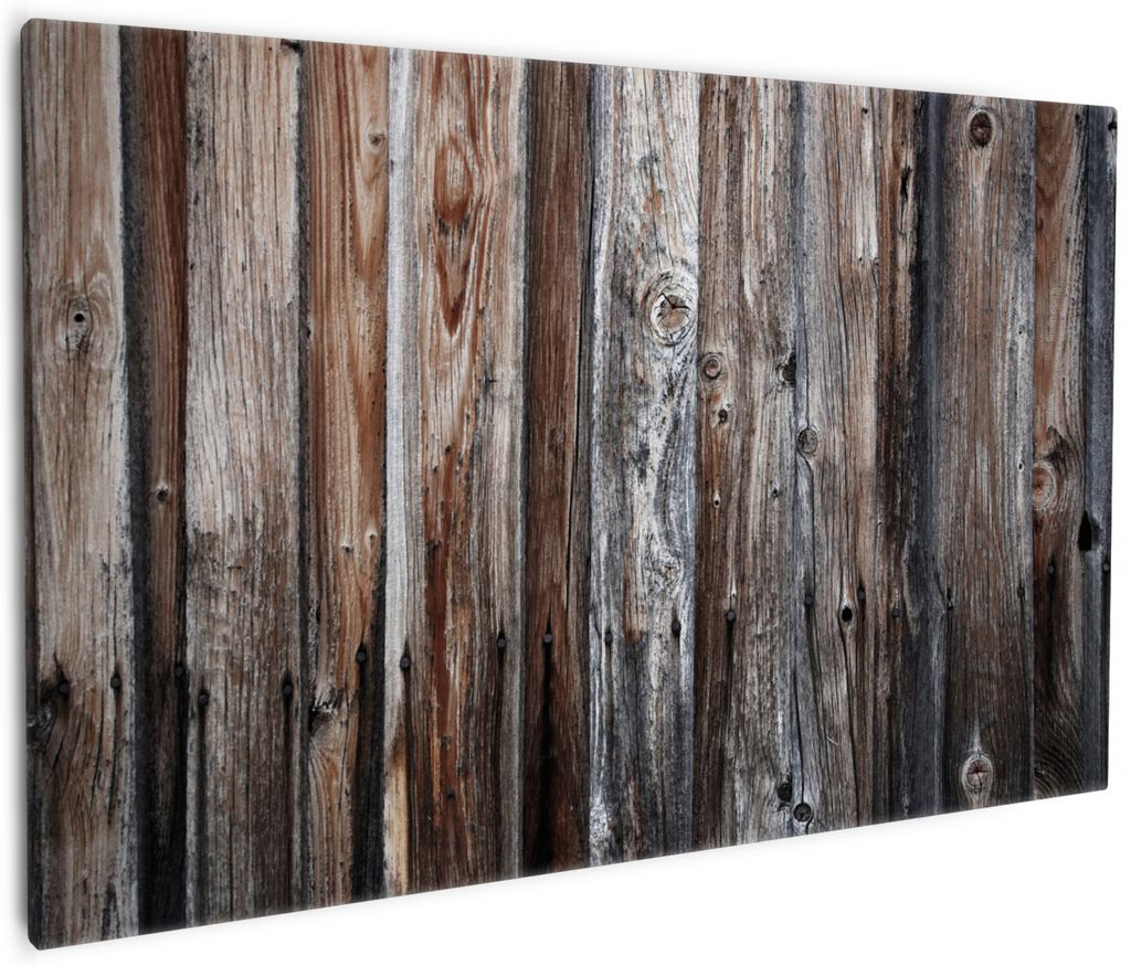 Wallario Premium Leinwandbild Alte Holzwand - Holzplanken in grau und braun in Größe 60 x 90 cm