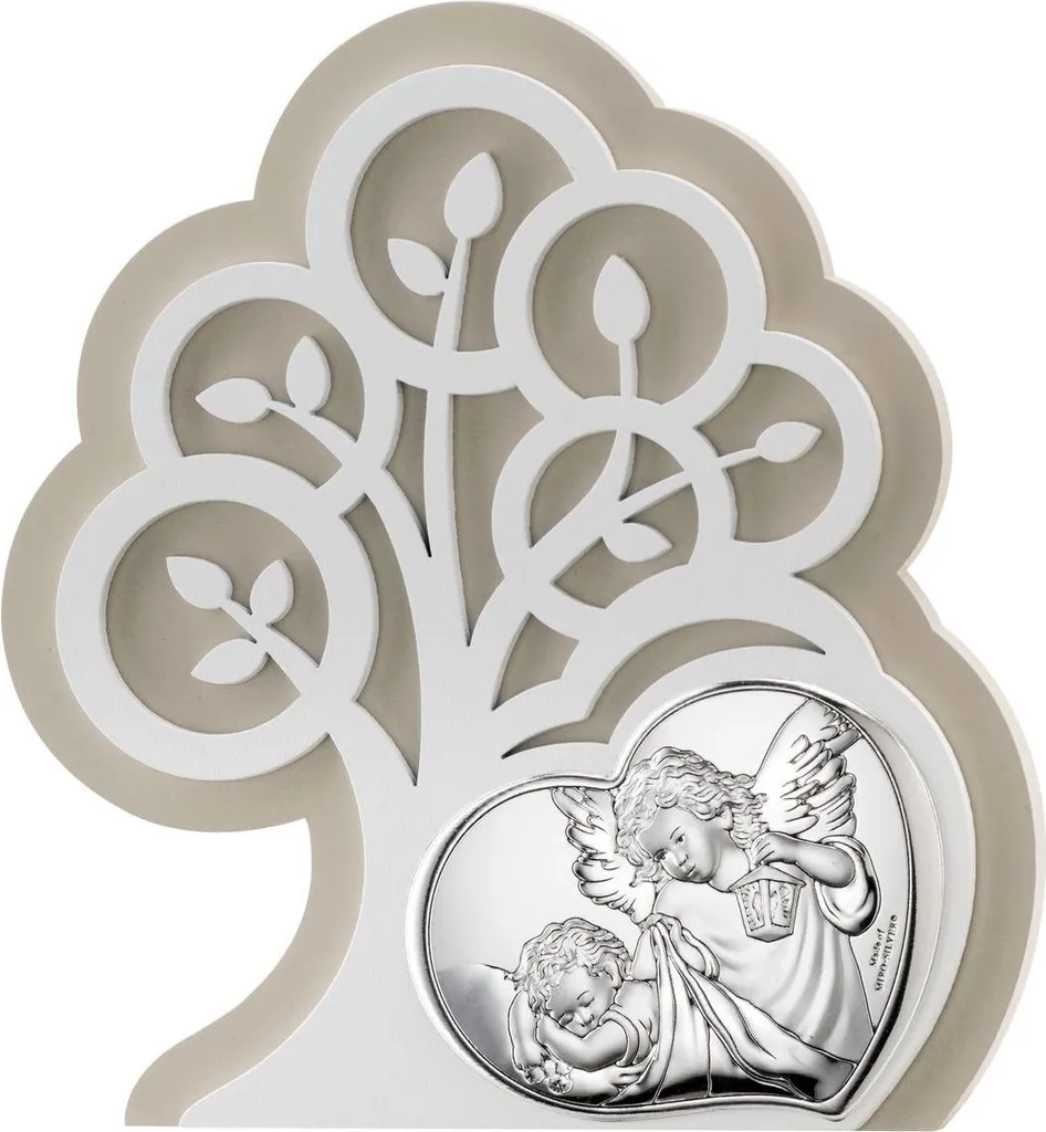 Tableau Ange Gardien pour Lit de Bébé et Cadeau de Baptême en Argent
