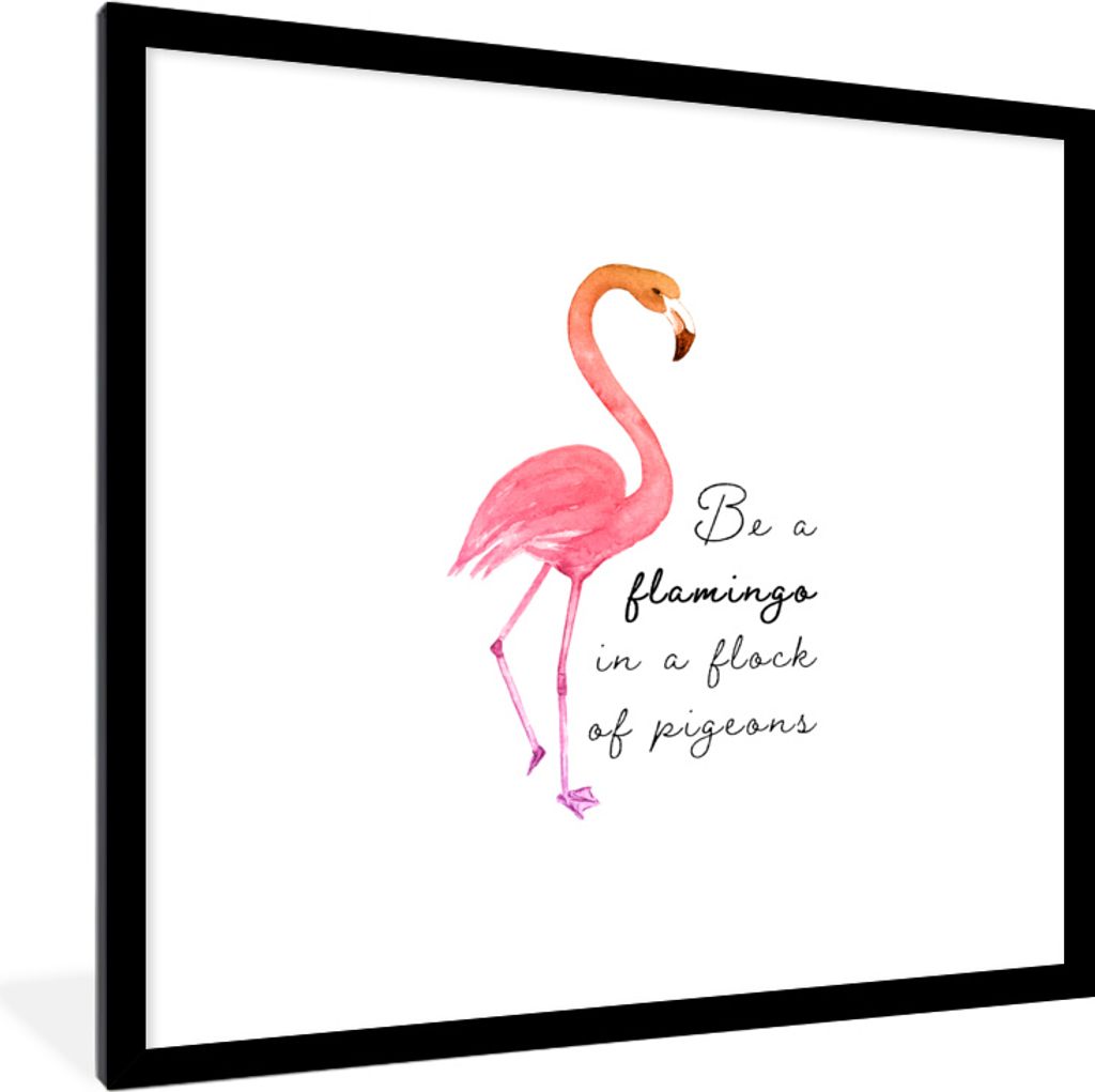 MuchoWow MuchoWow Gerahmtes Poster Flamingo - Vogel - Aquarell - Zitate 40x40 cm - Poster mit zchwarzem Bilderrahmen - Poster - Plakat im Rahmen