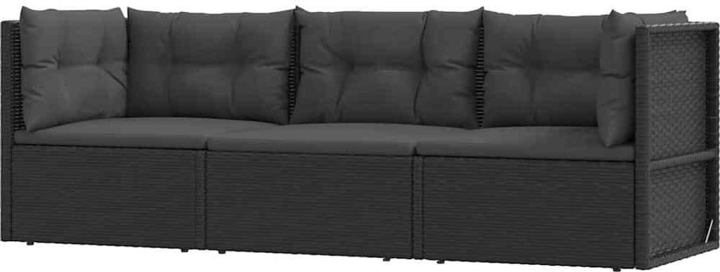 vidaXL 3-tlg. Garten-Lounge-Set mit Kissen Schwarz Poly Produktbild 4