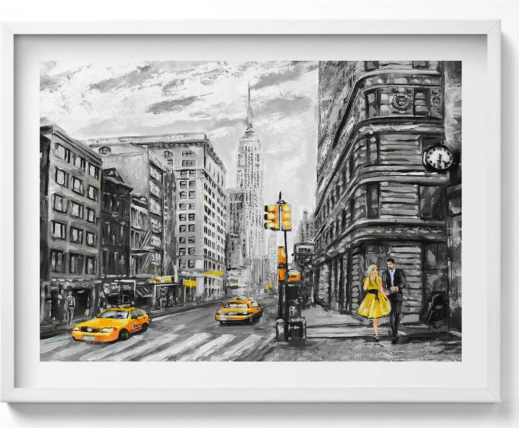 Die Straßen des Empire State Building– Wandbild mit Rahmen – Gerahmtes Bild – Wanddekoration – 80x60 cm – Weiß Rahmen
