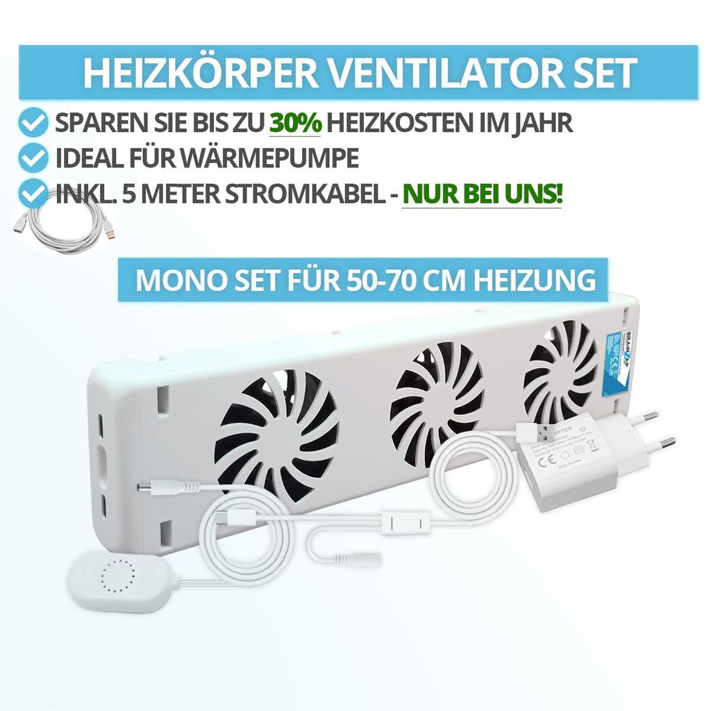 Heizkörper Ventilator - Radiator Fan Heizung Lüfter Verstärker Booster Mono-Set für 50-70 cm Heizung